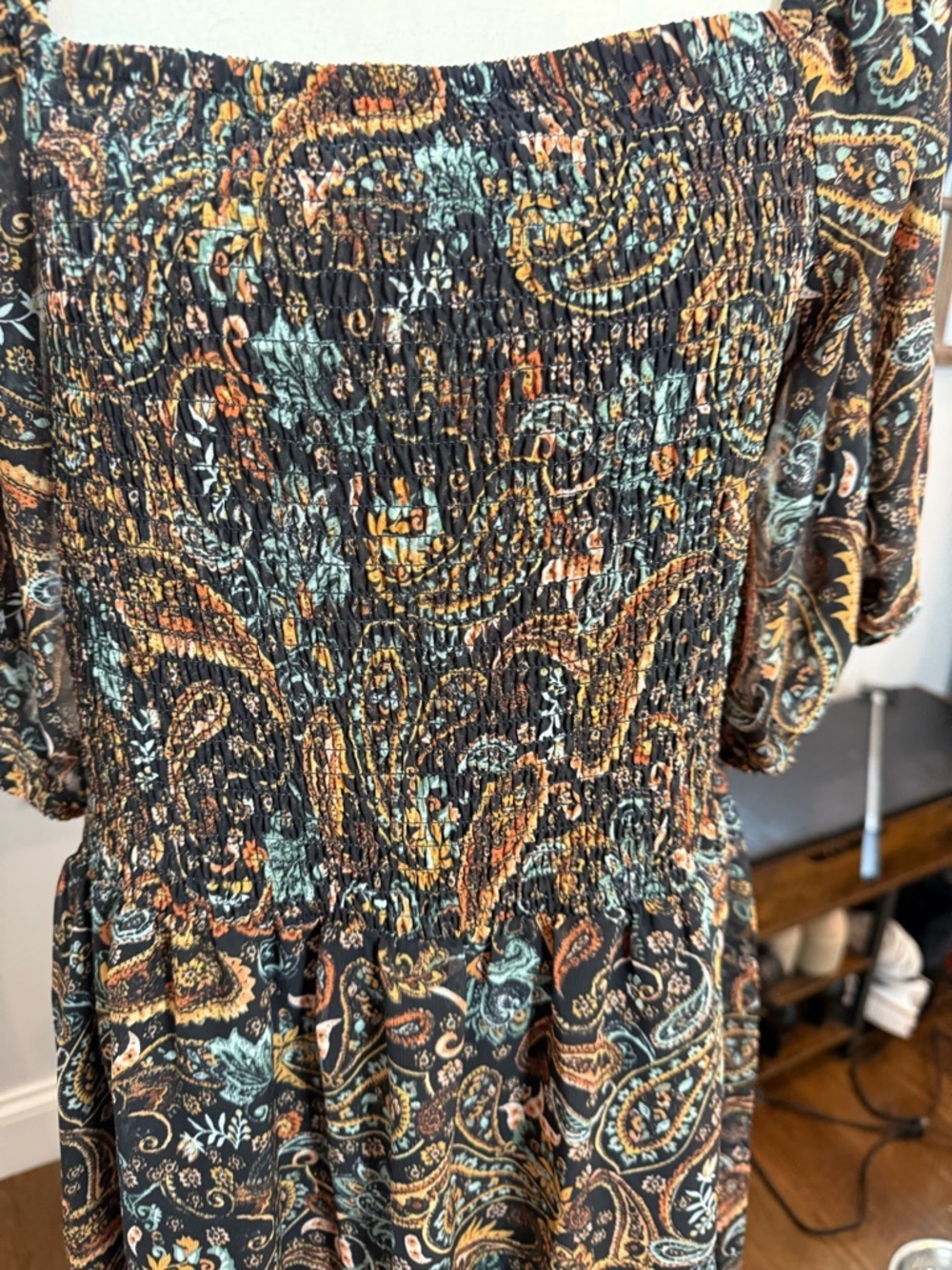 52Seven Smocked Square-Neck Maxi Dress in Multi Paisley - Picture 2 of 6